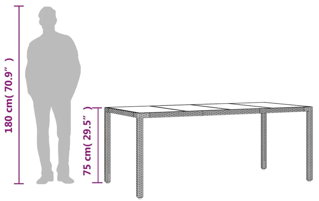 Mesa de jardim com tampo de vidro 190x90x75 cm vime PE bege