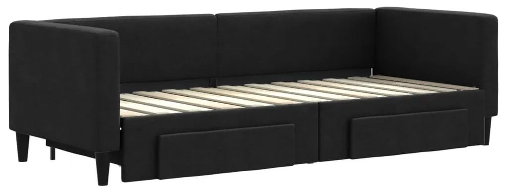 Sofá-cama com gavetão e gavetas 80x200 cm tecido preto