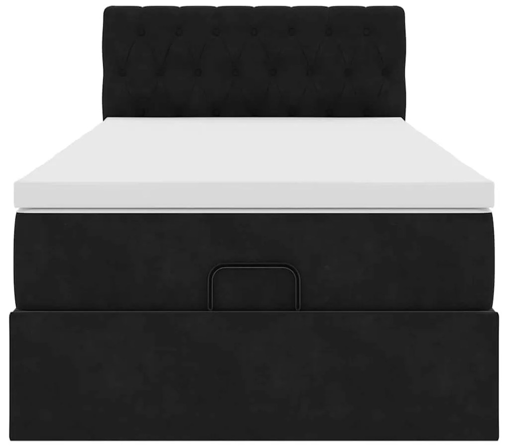 Estrutura de cama otomana com colchão preto 80x200cm veludo