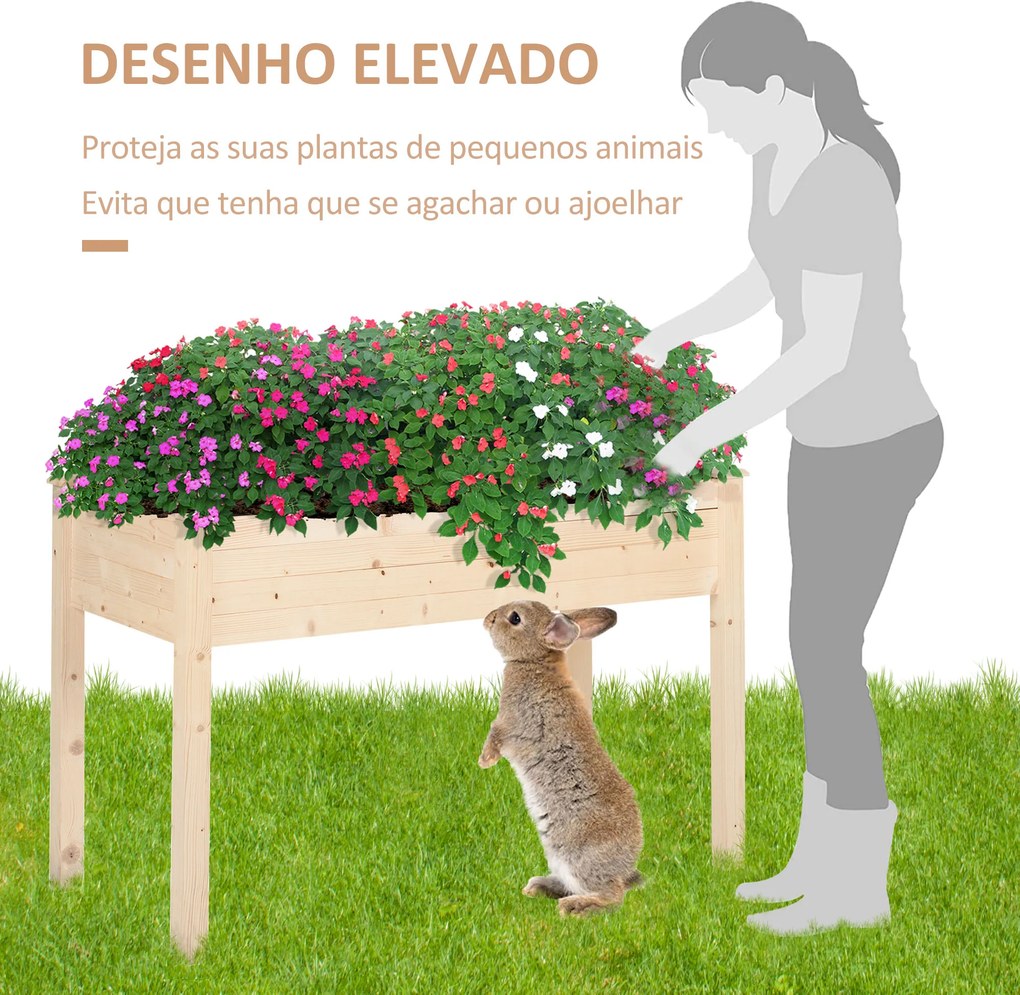 Floreira Elevada de Madeira com Tecido não Tecido e 4 Orifícios de Drenagem para Cultivo 86x46x76cm Madeira