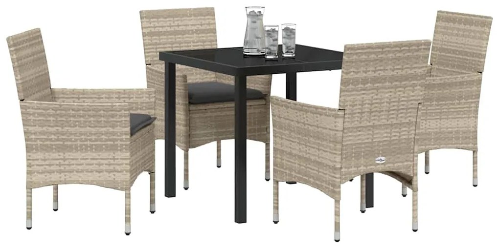 Conjunto de Jantar de Jardim 5 Peças com Almofadas Cinza Claro em Ratt