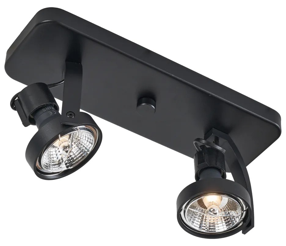 Foco de teto de design preto GU10 70mm 2-luzes ajustável - Vo Design