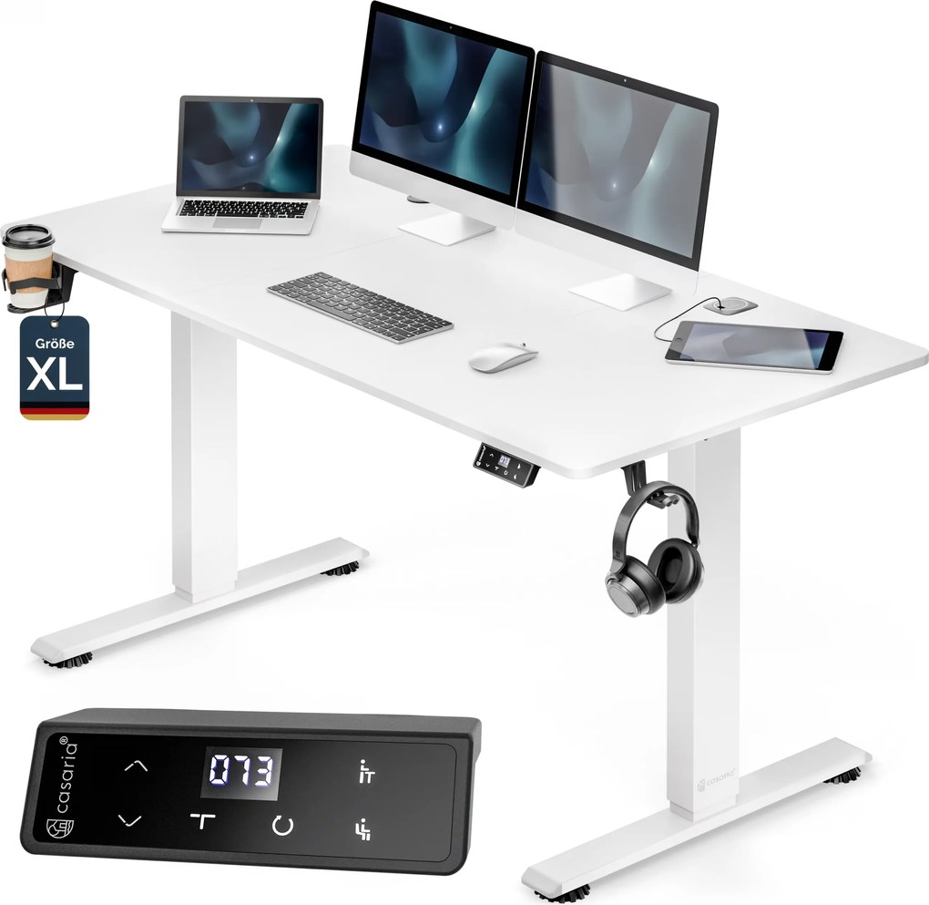 Secretária Eletrica ajustável em altura 160x75x72-117 cm Branca