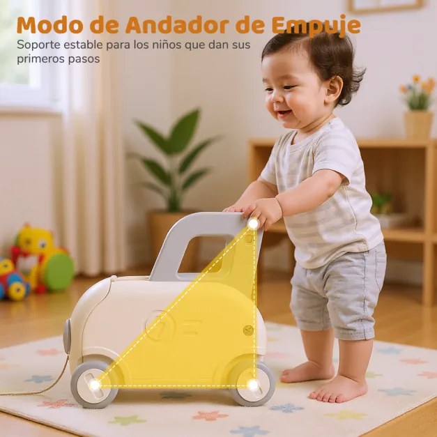 Andarilho de empurrar para crianças em forma de carro com corda de reboque, assento rebatível e rodas lisas 59 x 44 x 53 cm Branco