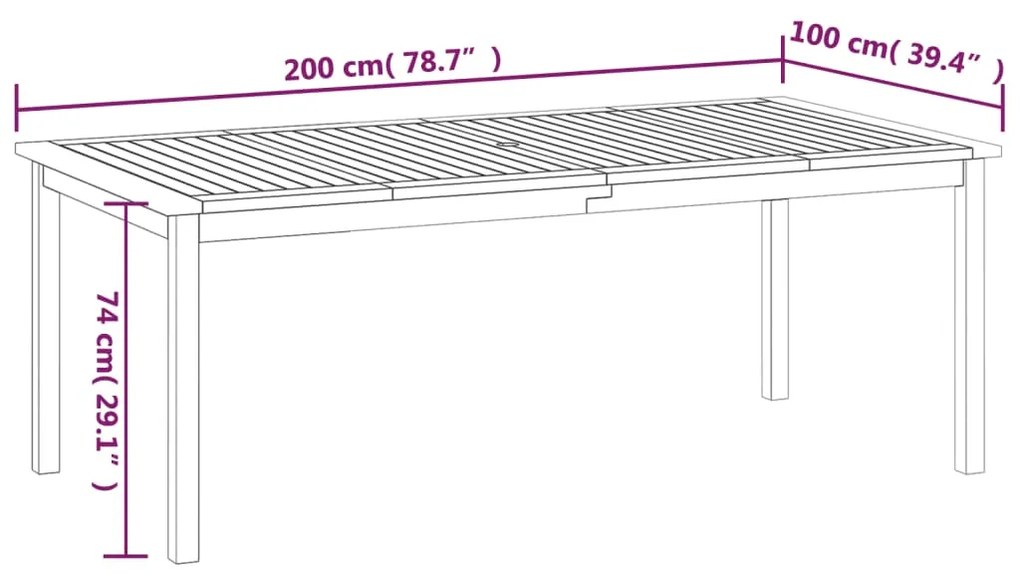Mesa de jardim 200x100x74 cm madeira de acácia maciça