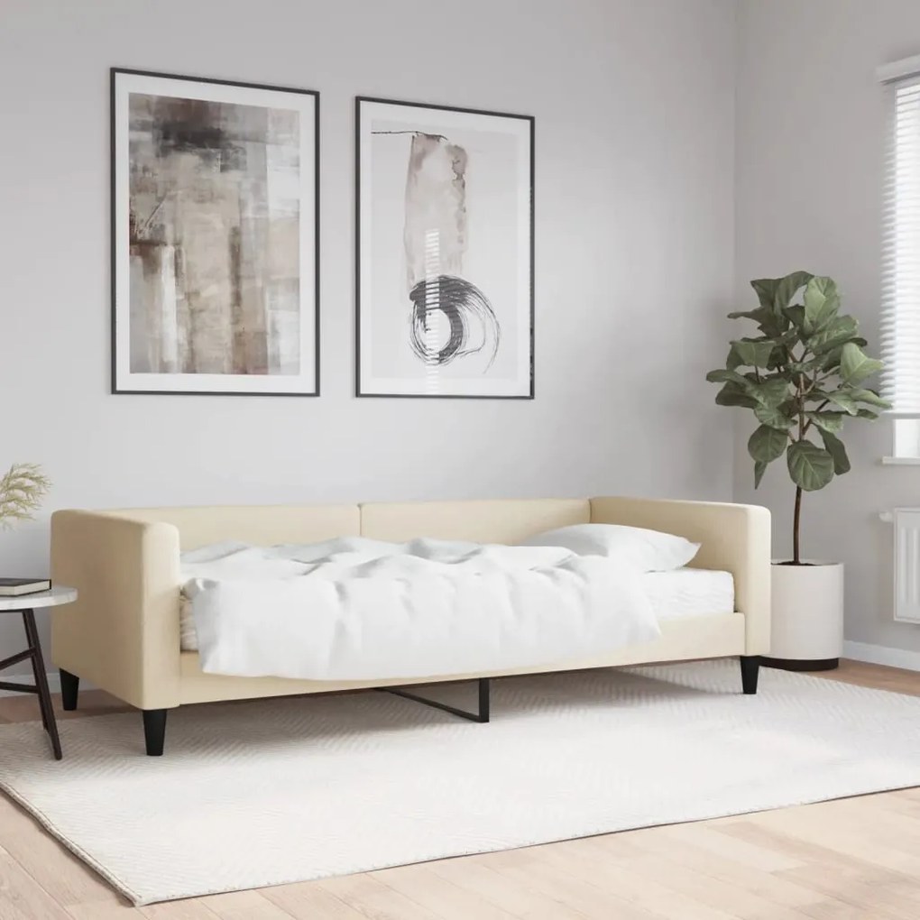 vidaXL Sofá-cama com colchão 90x200 cm tecido cor creme