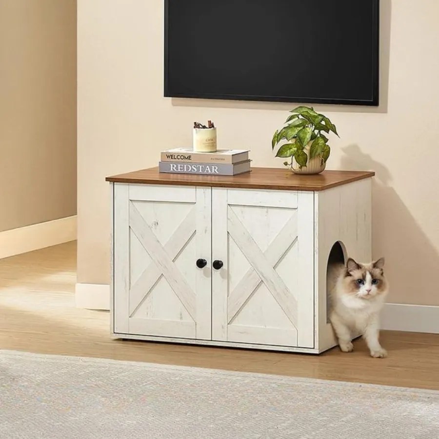 Armário para caixa de areia com portas 70 x 50 x 50 cm Castanho + Branco