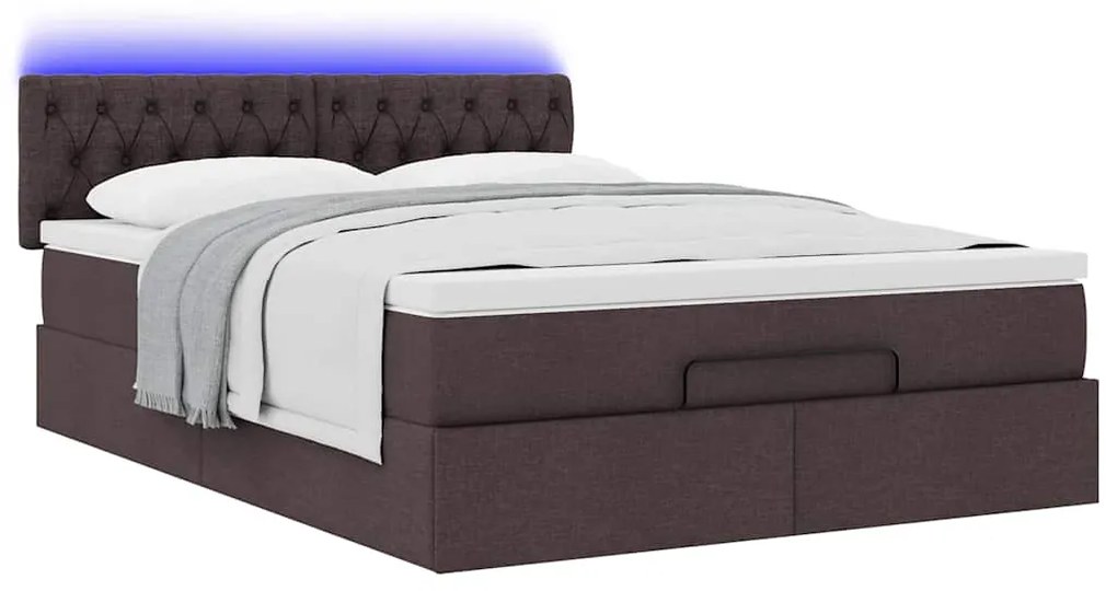Estrutura cama otomana colchão 140x200cm tecido castanho escuro