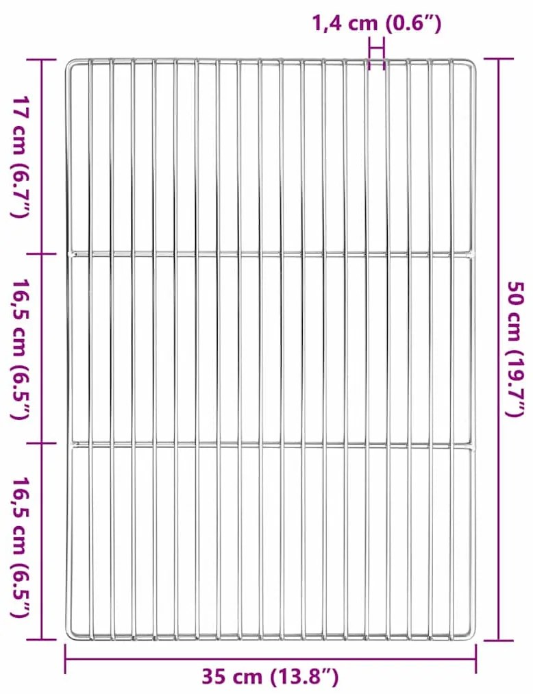 Grelha de Churrasco vidaXL com Manoplas Retangular 50x35 cm Aço Inoxid