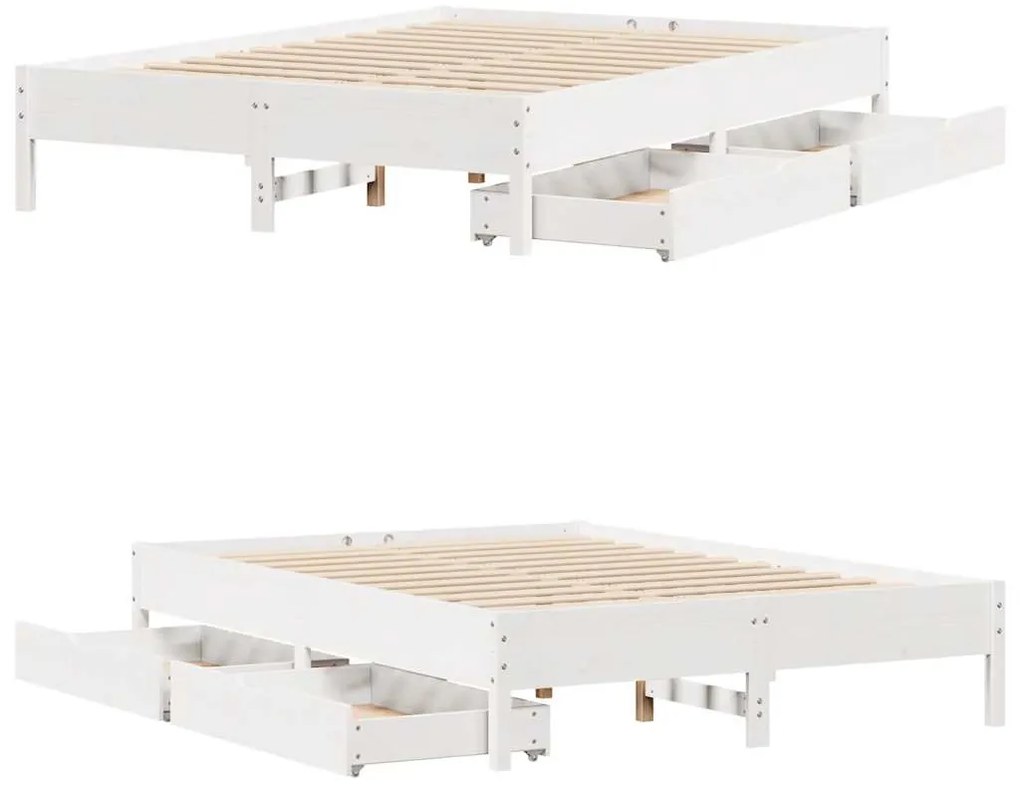 Cama sem colchão 135x190 cm madeira de pinho maciça branco