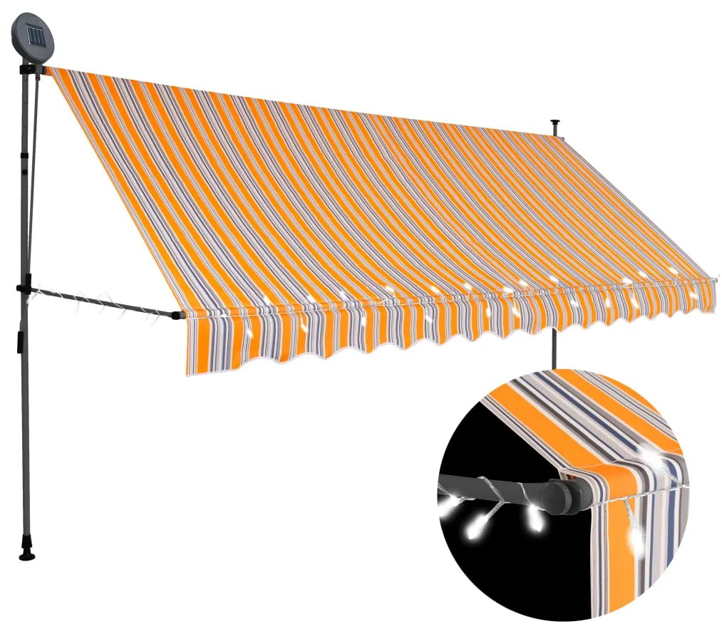 Toldo retrátil manual com LED 350 cm amarelo e azul