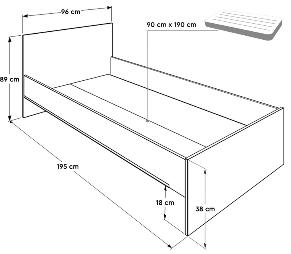 Estrutura de Cama "Only" - 90x190 cm - Branco - Design Moderno