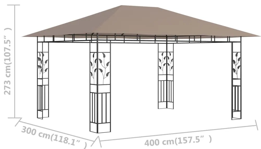 Gazebo c/ rede mosquiteira 4x3x2,73m 180 g/m² cinza-acastanhado