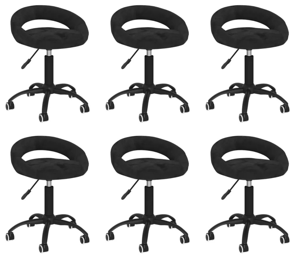 vidaXL Cadeiras de jantar giratórias 6 pcs veludo preto