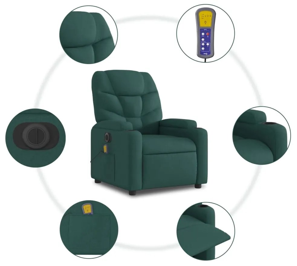 Poltrona elétrica elevatória massagens tecido verde-escuro