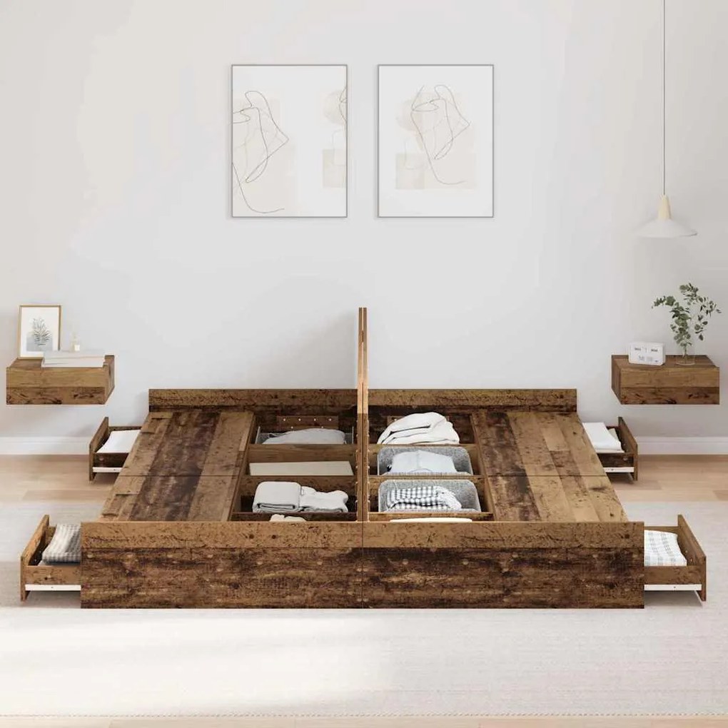 Estrado de cama com arrumação Madeira antiga 200 x 200 cm