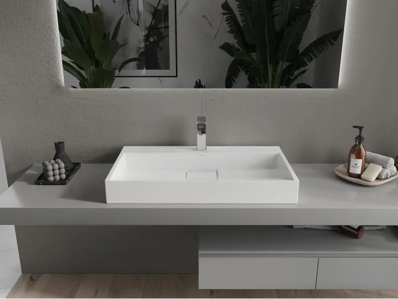 Mexen Ava lavatório de bancada em conglomerado 1/O 80 x 46 cm, branco - 23018001
