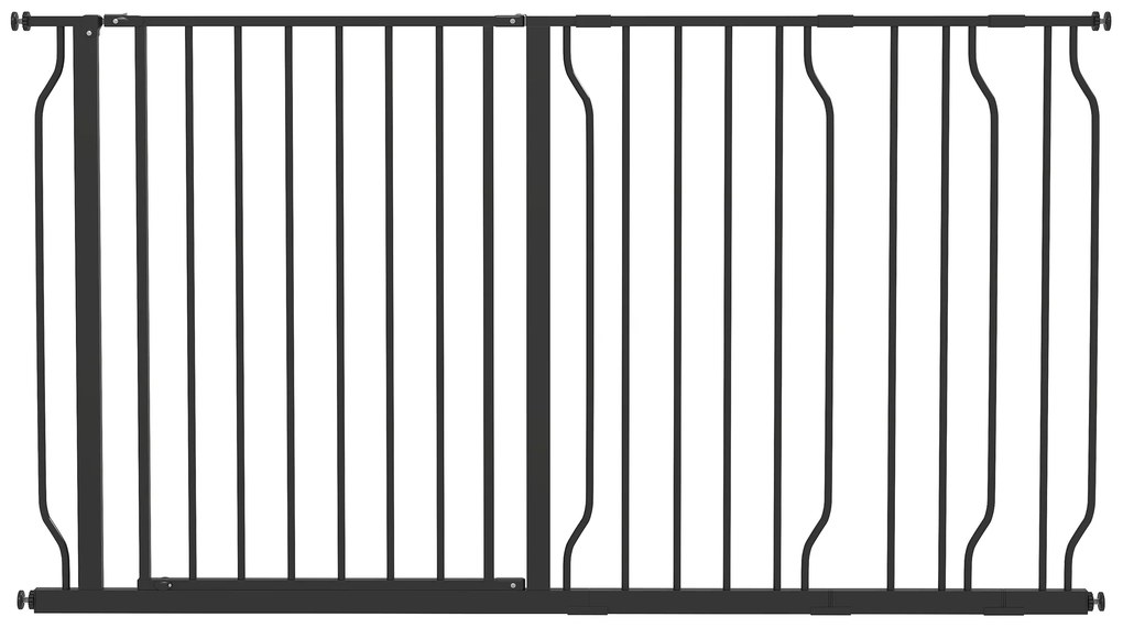 PawHut Barreira de Segurança para Cães com 3 Extensões Montagem a Pressão Duplo Bloqueio 75-145x76 cm Preto | Aosom Portugal