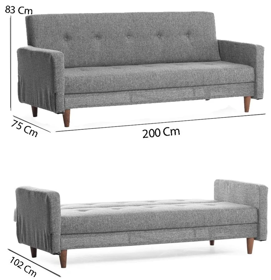 Sofá-Cama de 3 Lugares Hiko – Cinzento Claro – 180 x 102 cm