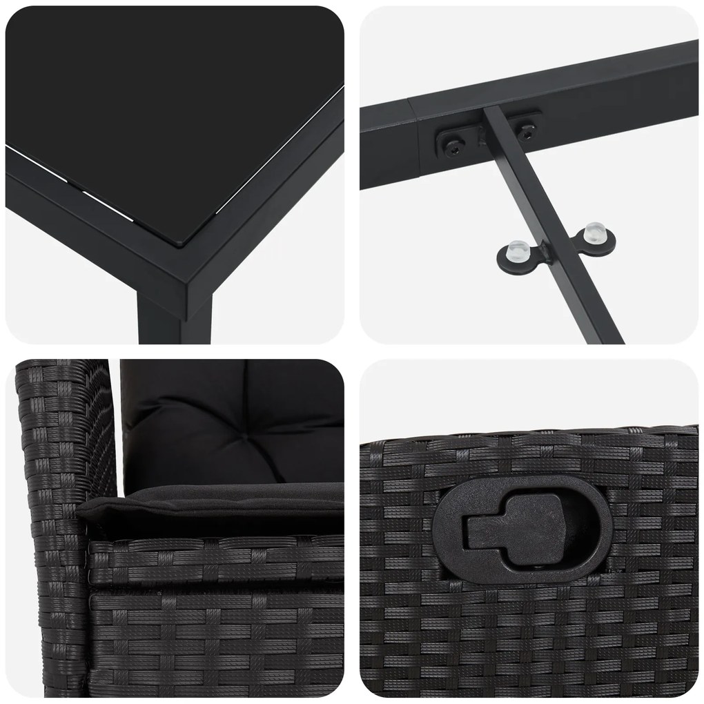Conjunto de Jantar de Jardim com Almofadas 7 Peças Preto Vime PE