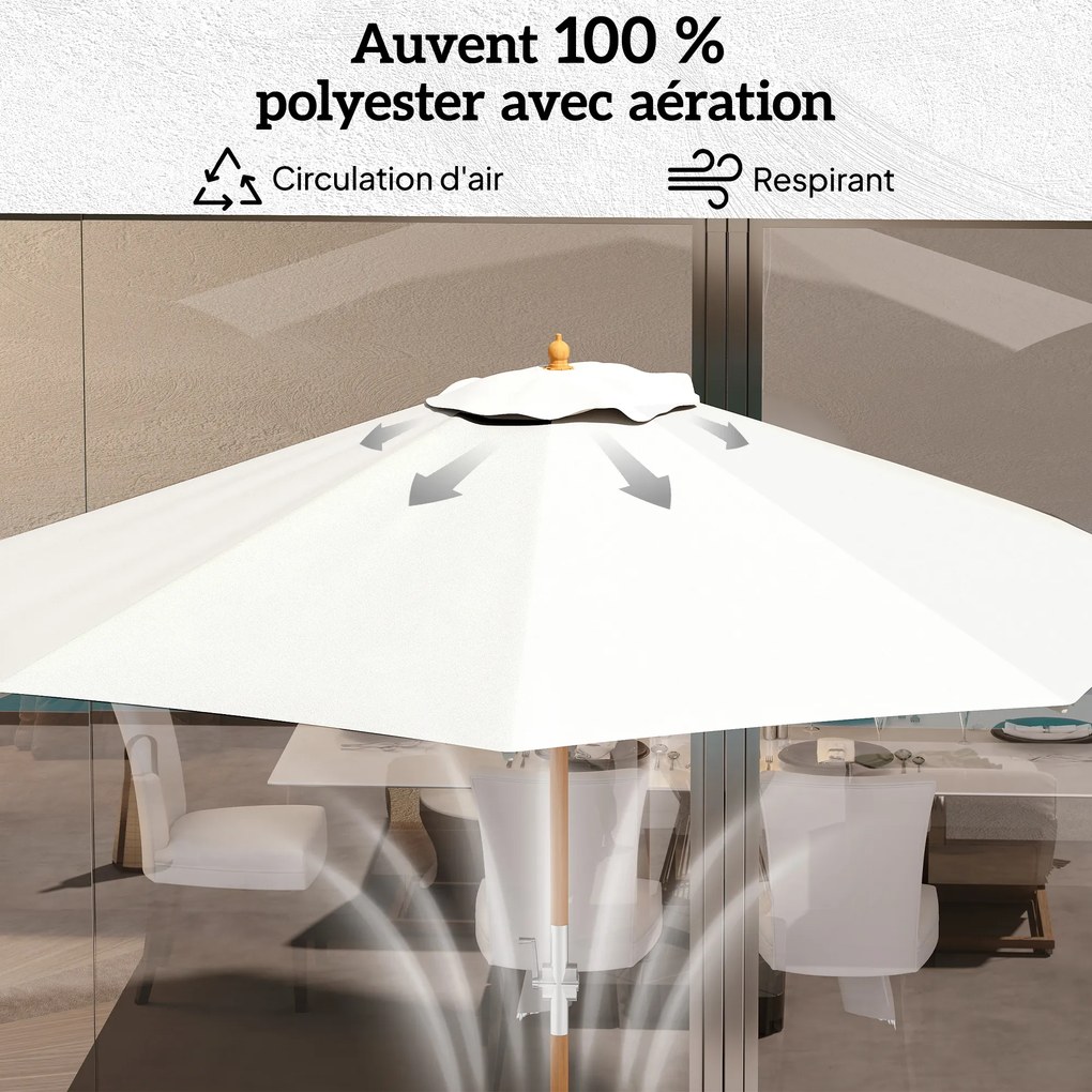 Guarda-sol redondo para exterior, Ø 2,7 x 2,5 m, com manivela para abrir e fechar, mastro em madeira, lona de 180 g/m², bege