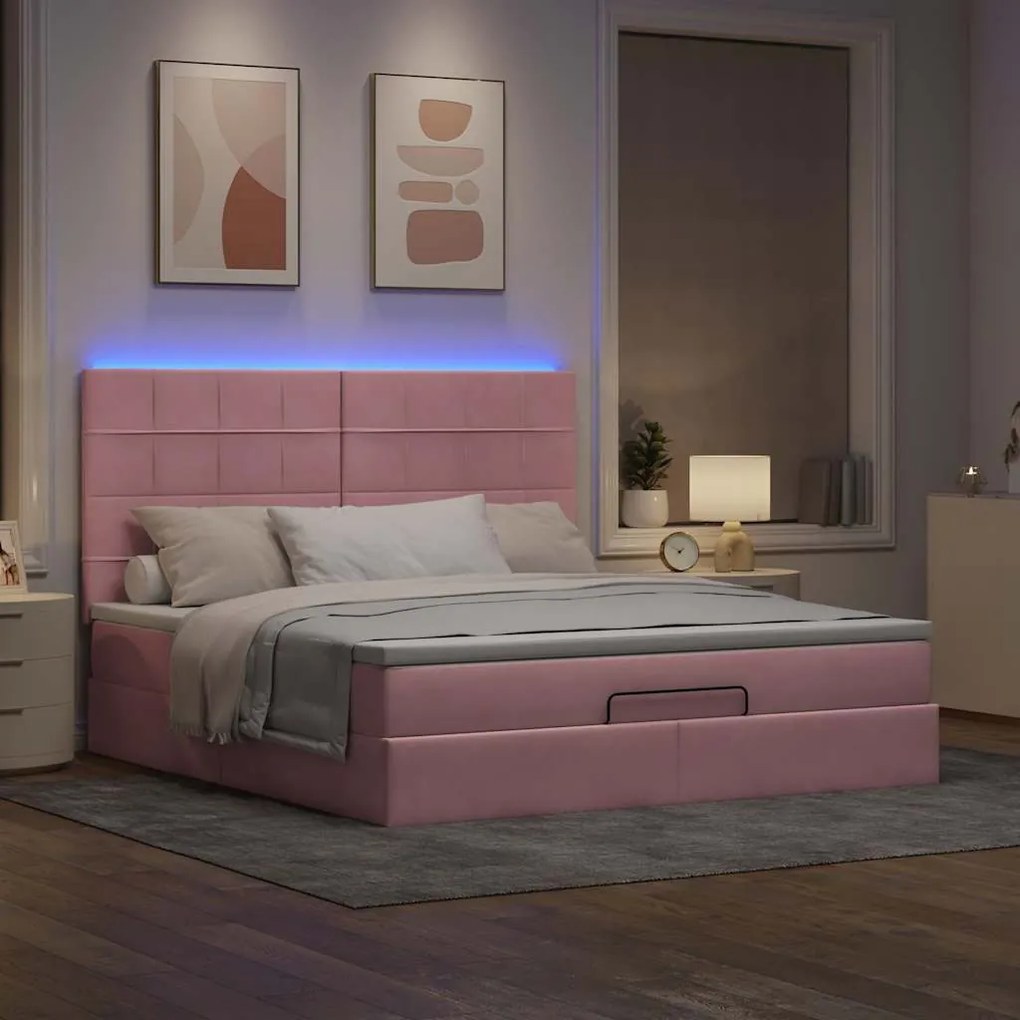 Estrutura de cama otomana com colchões 180x200 cm veludo rosa