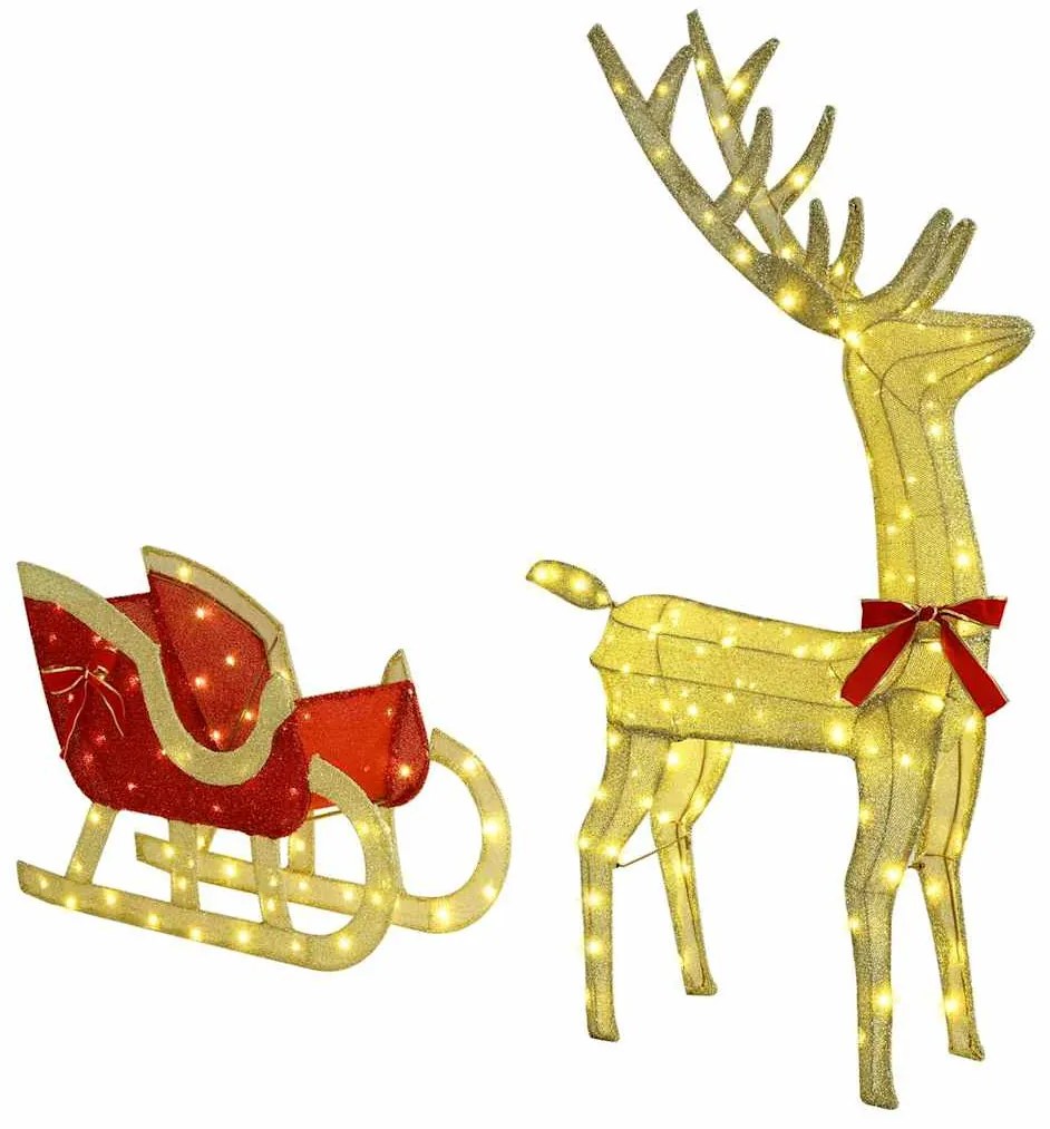 vidaXL Trenó Puxado por Rena Branco quente 151 x 28 x 128,5 cm tecido