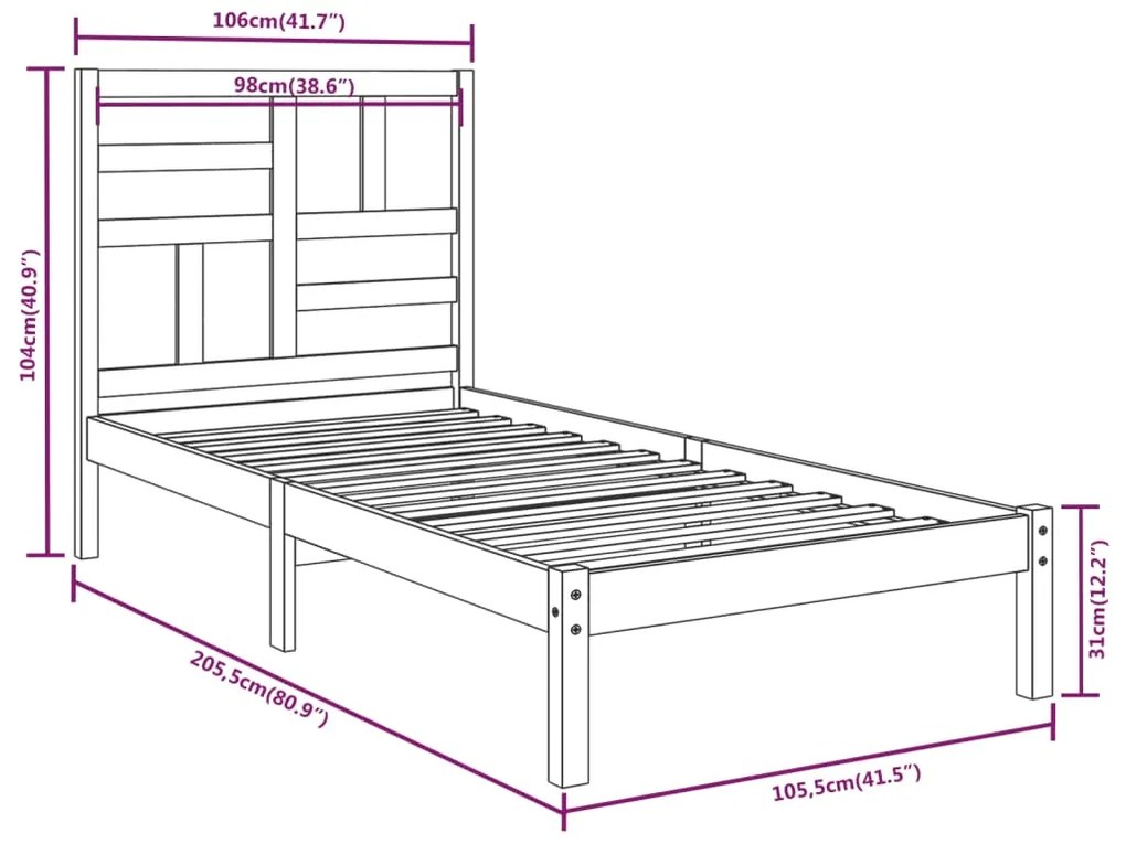 Estrutura de cama 100x200 cm madeira maciça branco