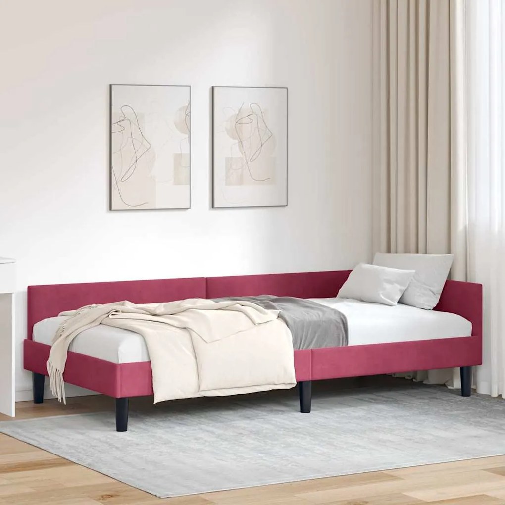 vidaXL Estrutura de Cama de Canto Vinho Vermelho 90 cm x 200 cm