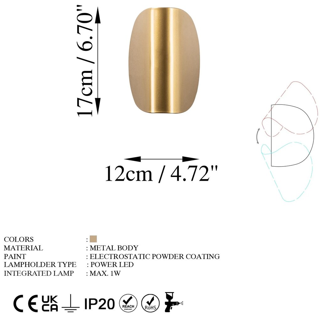Lâmpada de Parede Heybe – Dourada – 17cm x 12cm x 13cm