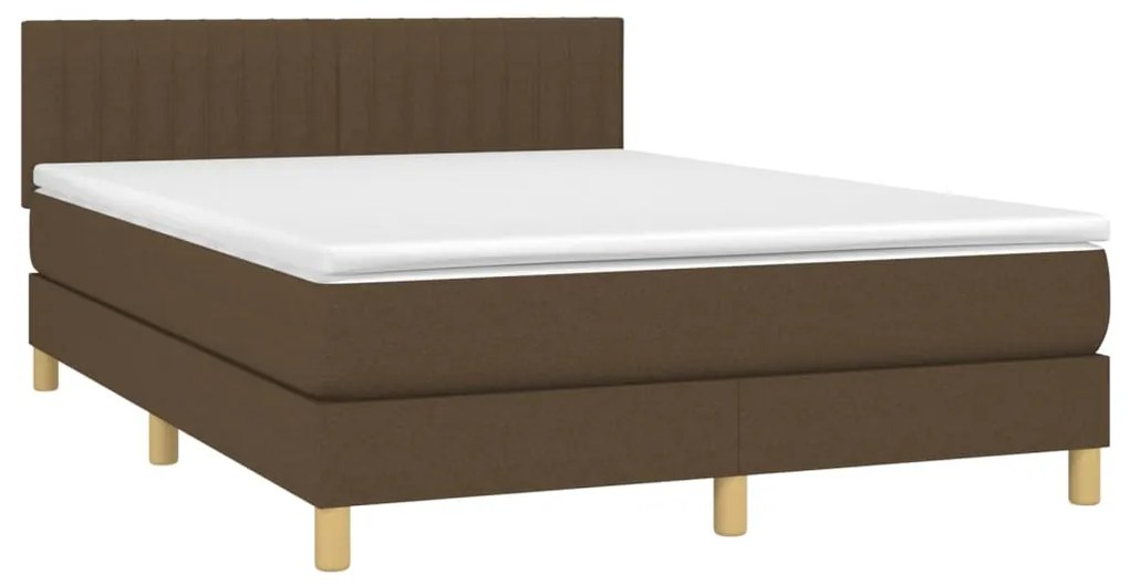 Cama box spring c/ colchão/LED 140x190cm tecido castanho-escuro
