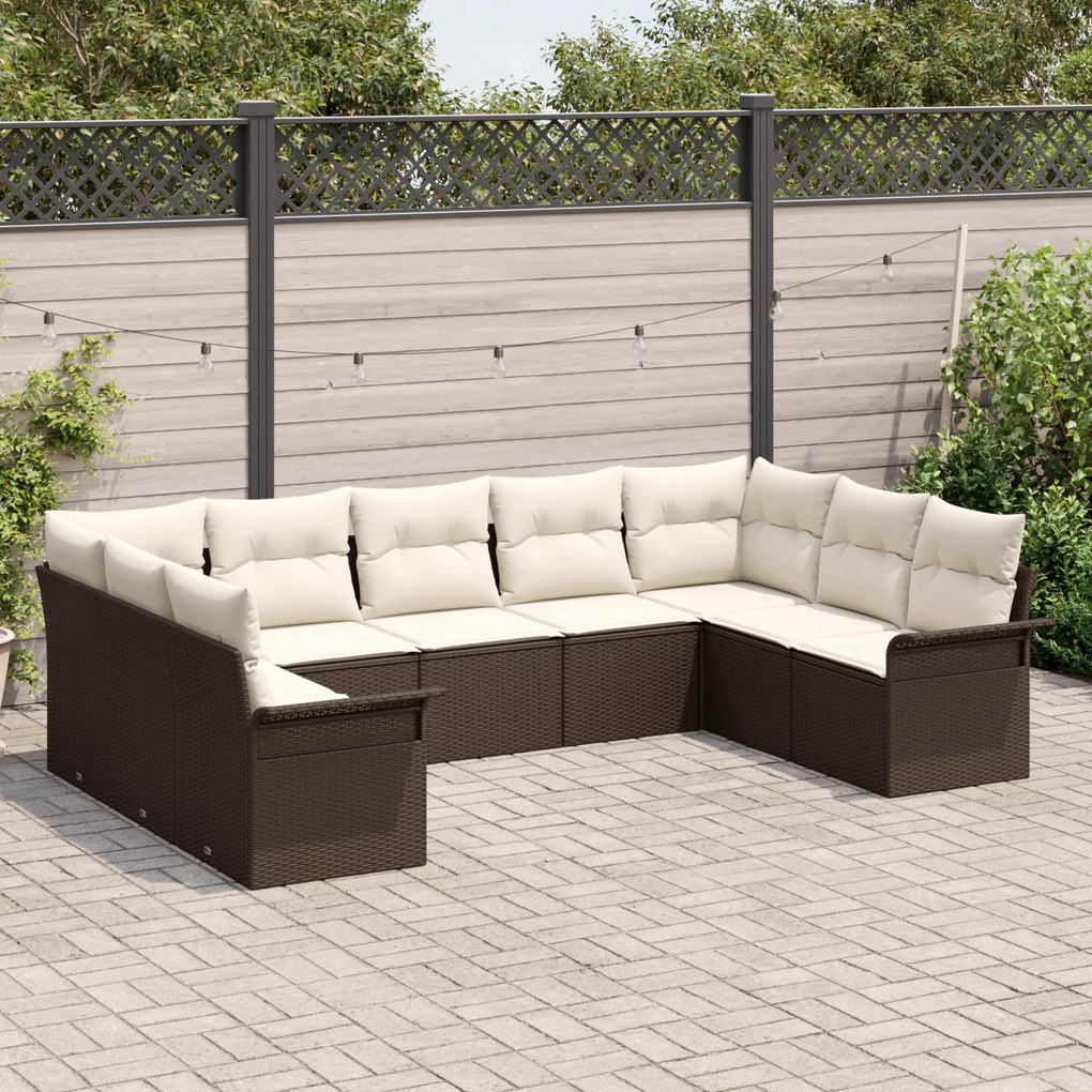 Conjunto de Sofás de Jardim vidaXL 9 Peças com Almofadas Vime Poliéste