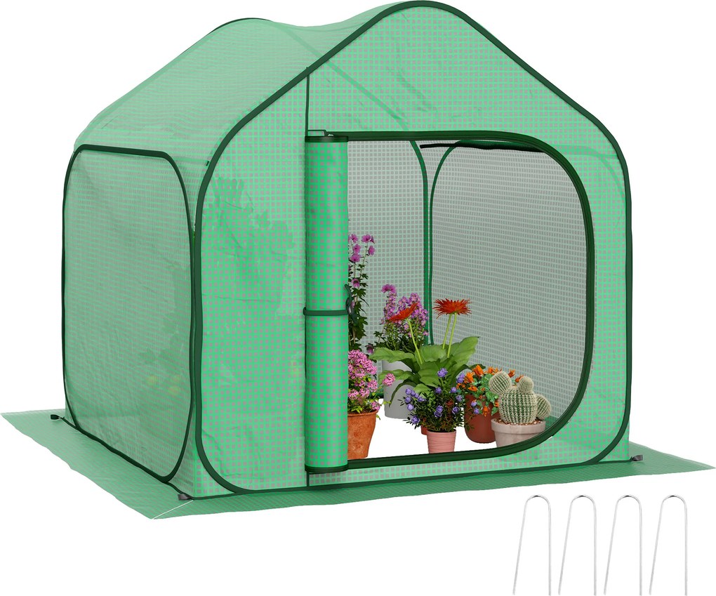 Mini estufa pop-up 150 x 148 x 148 cm, pequena estufa para vegetais e flores com porta com fecho de correr em PE, verde