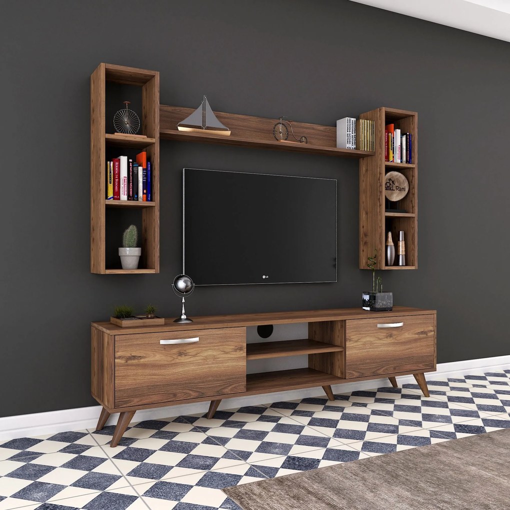 Conjunto de Móvel de TV "Askel" M2 – Design Moderno em Nogueira