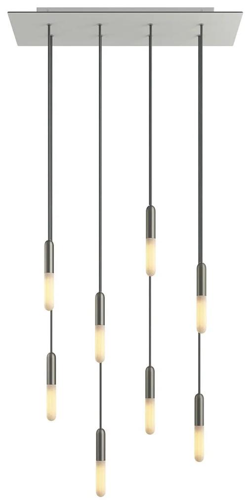 Luminária pendente de 8 luzes com 675 mm retangular XXL Rose-One, com cabo de tecido e acabamentos em metal - Dibond Bianco opaco Não