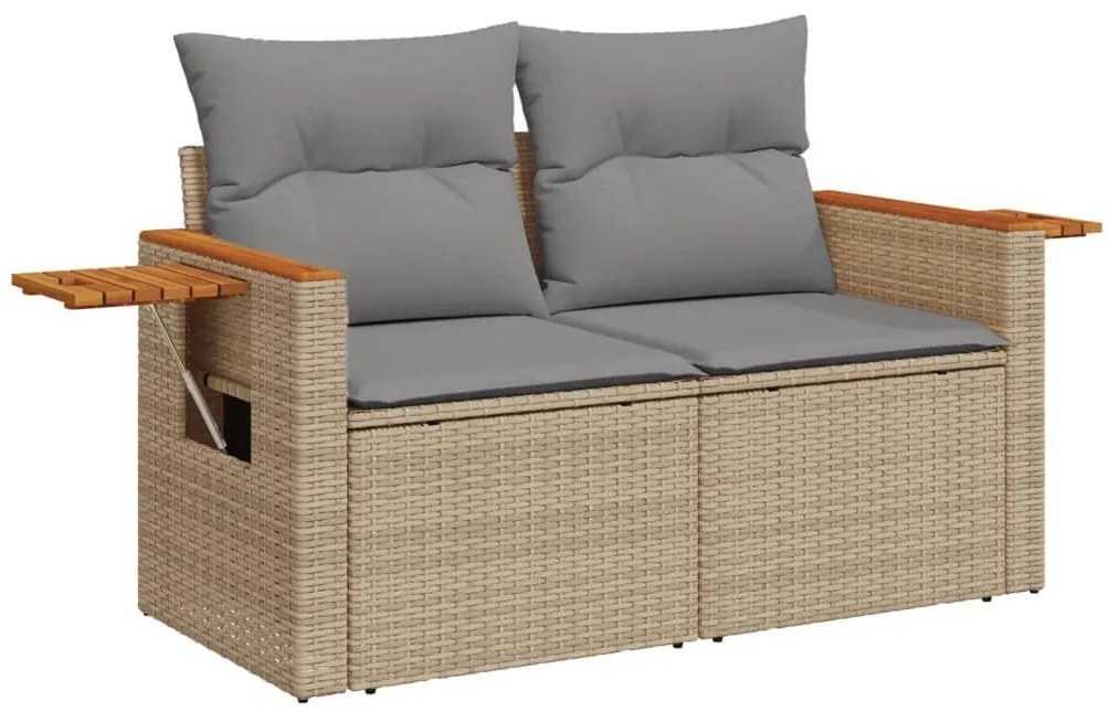 6 pcs conjunto de sofás p/ jardim com almofadões vime PE bege