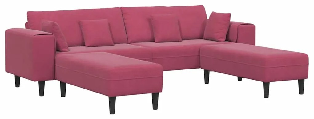Sofá de Veludo com almofada 3 pcs Vinho Vermelho 208 cm Veludo