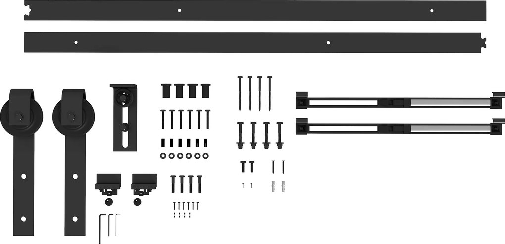 HOMCOM Kit para Porta de Correr, silencioso &amp; de deslizamento suave, para paredes de madeira &amp; cimento, 183 cm, aço, preto | Aosom Portugal