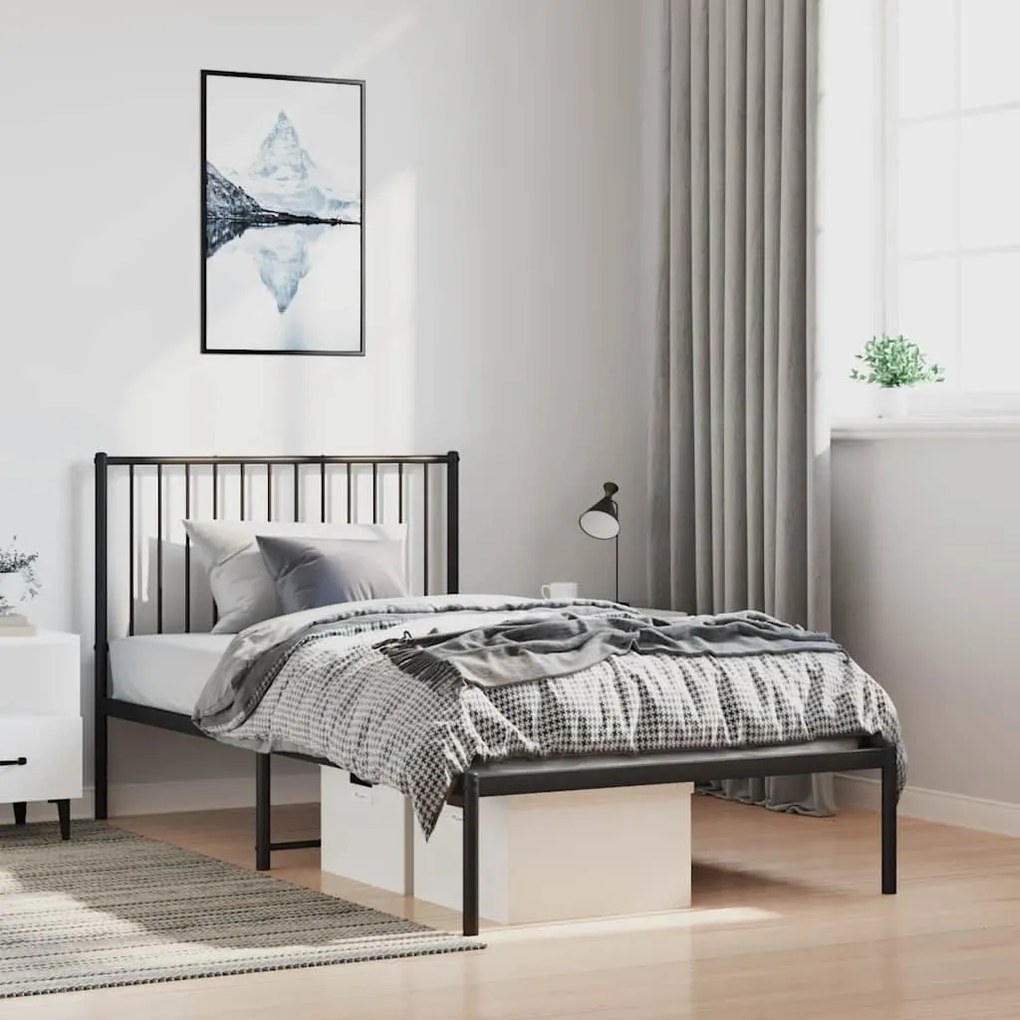 Estrutura de cama com cabeceira 100x200 cm metal preto