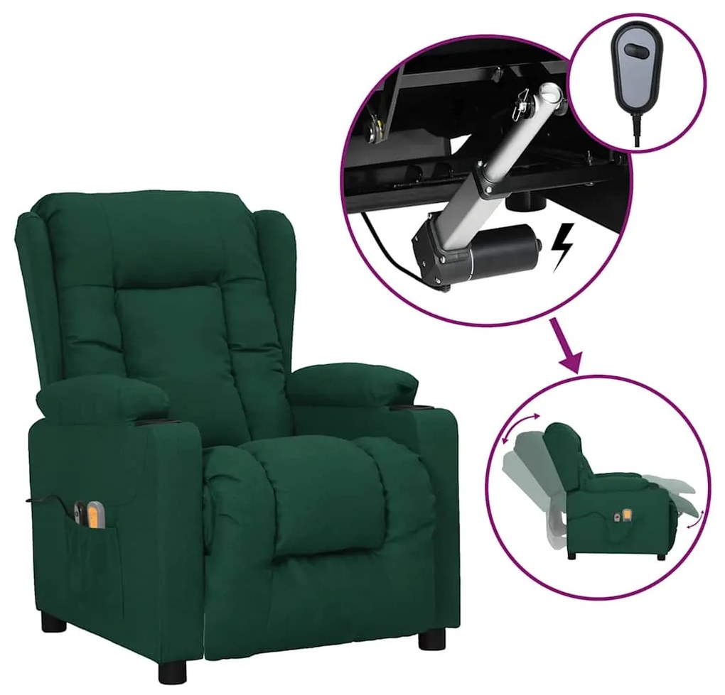 vidaXL Poltrona de massagens elétrica tecido verde-escuro