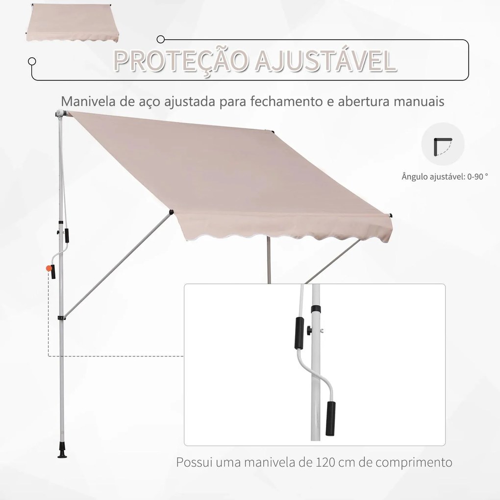 Toldo Manual Retrátil 200x150 cm com Manivela de Alumínio Ângulo Ajustável Proteção Solar para Varanda Jardim Pátio Bege