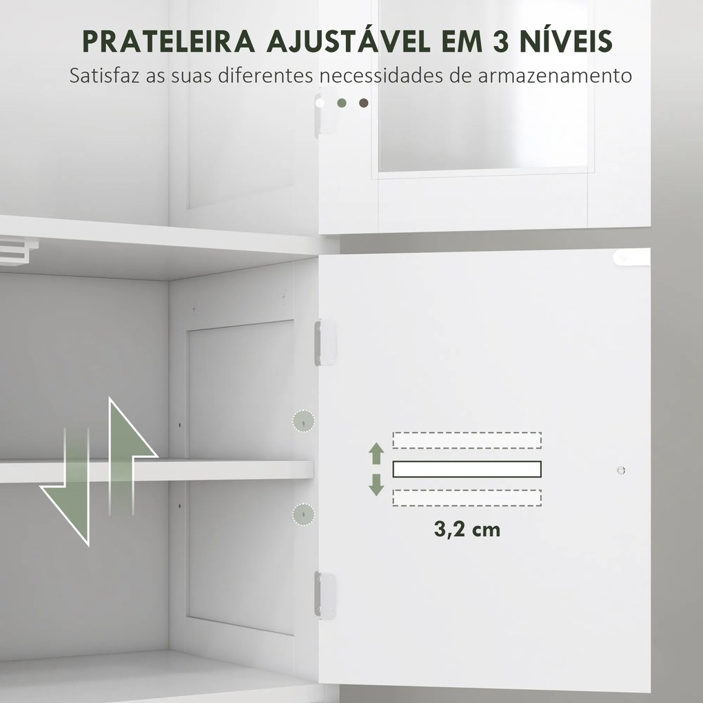 Móvel Auxiliar para Casa de Banho com 6 Portas Prateleiras Ajustáveis Anti-tombo 60x30x170,5 cm Branco