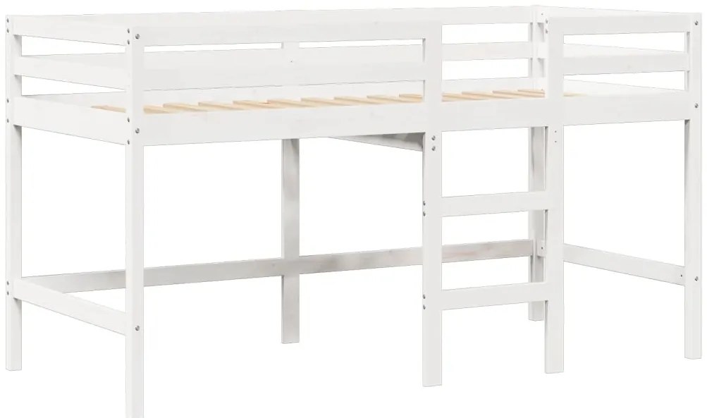 Cama alta c/ escada e telhado 90x190 cm pinho maciço branco