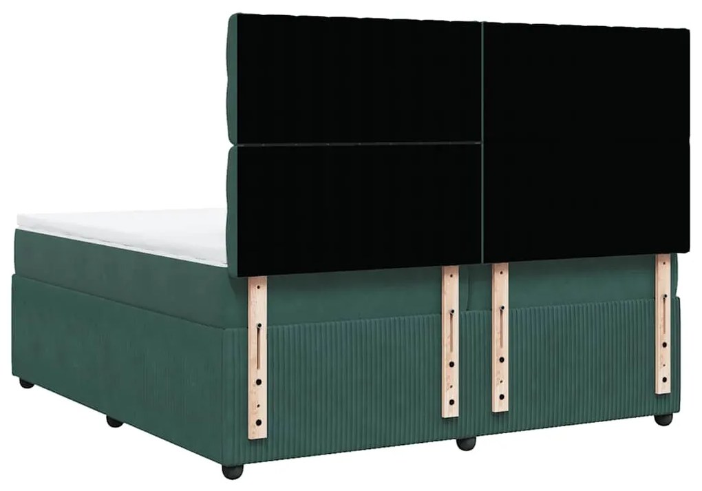 Cama com molas/colchão 200x200 cm veludo verde-escuro