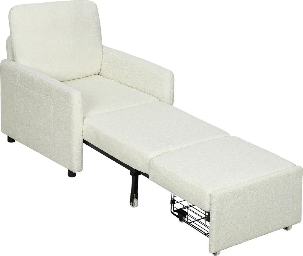 Poltrona-Cama Convertível de 1 Lugar, 85,5 x 72 x 91 cm, Arrumação Escondida, Creme