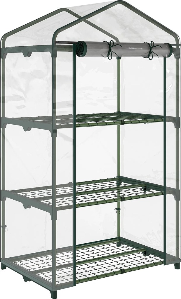 Outsunny Estufa de Jardim com 3 Prateleiras Metálicas e Porta Enrolável Estufa de Varanda Exterior 69x49x125cm Transparente | Aosom Portugal