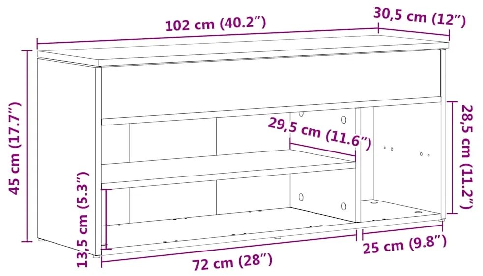 Banco sapateira 102x30,5x45 cm derivados de madeira branco