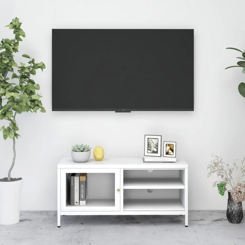 vidaXL Móvel de TV 90x30x44 cm vidro e aço branco