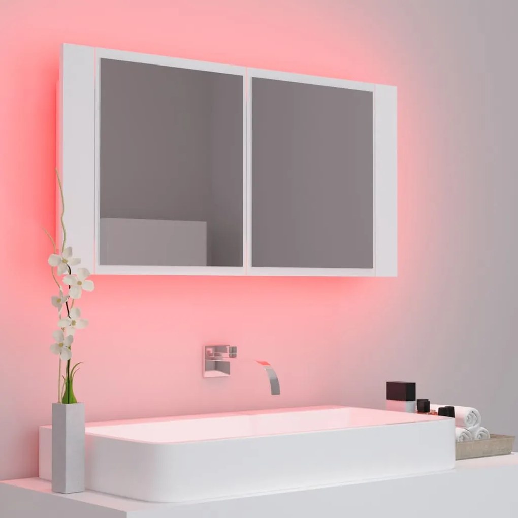Armário espelhado casa de banho LED 90x12x45 cm acrílico branco
