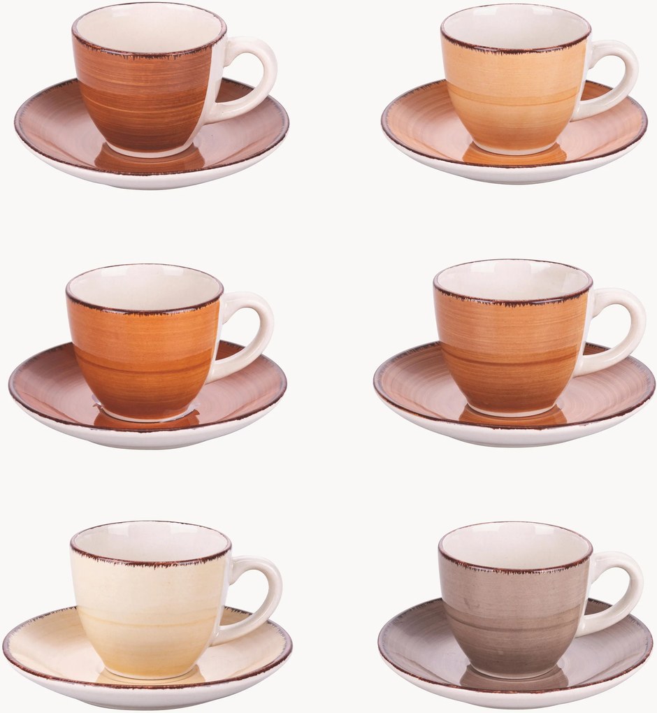 Chávenas de café expresso pintadas à mão com pires Baita, conjunto de 6